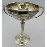 A tall two handled Art Deco silver trophy. Engraved 'B & B G.A. 1933'. London 1932. Approx: 7" high.