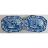 Two early 19th century meat platters by Liverpool Herculaneum pottery, each with transfer printed '