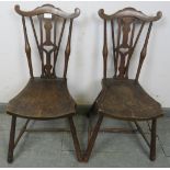 A pair of Edwardian mahogany stickback child’s chairs, the shaped backsplats with pierced heart
