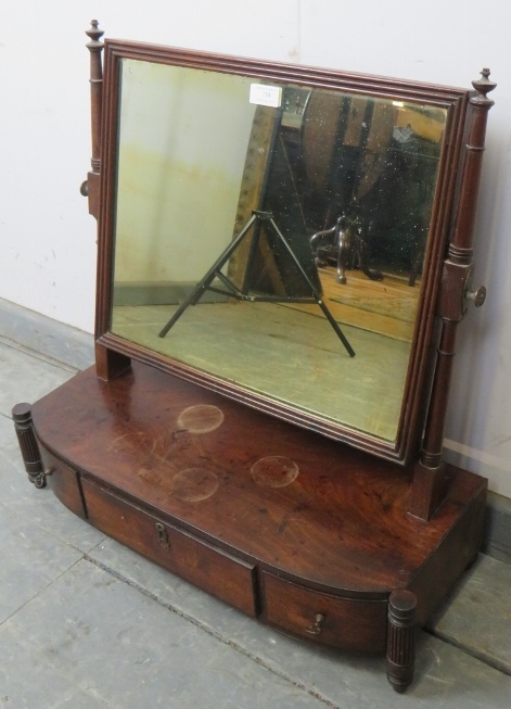 A George III mahogany swing vanity mirror, on a bow-fronted box base housing three drawers, - Image 2 of 2