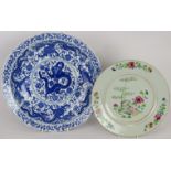 An antique Chinese porcelain plate decorated in the famille, Rose style and a 20th century Chinese