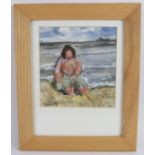 Robert Sadler (British, 1909-2001) - 'Mrs Barnes on the Beach', acrylic on board, signed,