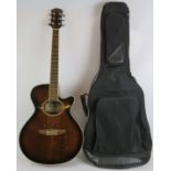 A Crafter EA-55C-EQ electro acoustic guitar with padded Pod case, capo and stand. 4/4. Condition