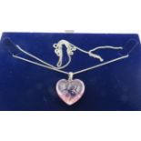 A heart shaped morgonite pendant with diamond set 18ct white gold suspension loop, and 9ct white