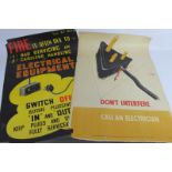 Two vintage electrical safety information posters, c1950s. One Rospa by H.A. Rothholz, the other