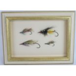 Four framed salmon fishing flies attributed to world renowned fly tier Megan Boyd (1915-2001),