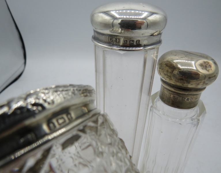 A hobnail cut star base silver top embossed jar. Birmingham 1905 and a 2 pane cut glass jar with - Image 2 of 3