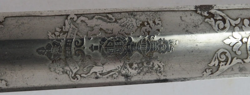 A Royal Naval Officer's sword by R C James & Co, Portsmouth. Brass hilt with shagreen grip and - Image 9 of 10