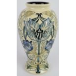 A Moorcroft pottery blue tulip vase William Morris tribute pattern by Nicola Slaney, c2013. Height