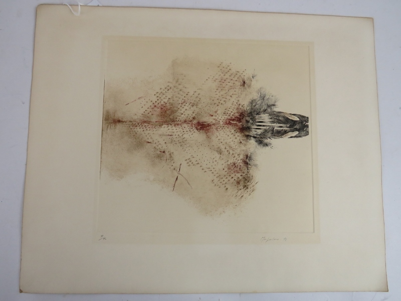John MacFarlane (British, b.1948) - 'Feather Design', pencil signed limited edition etching, 4/40,