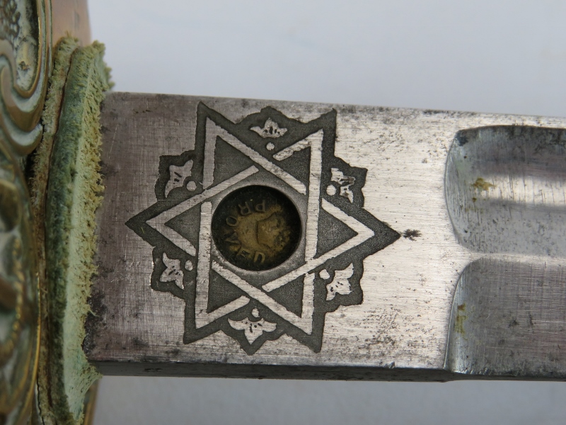 A Royal Naval Officer's sword by R C James & Co, Portsmouth. Brass hilt with shagreen grip and - Image 7 of 10