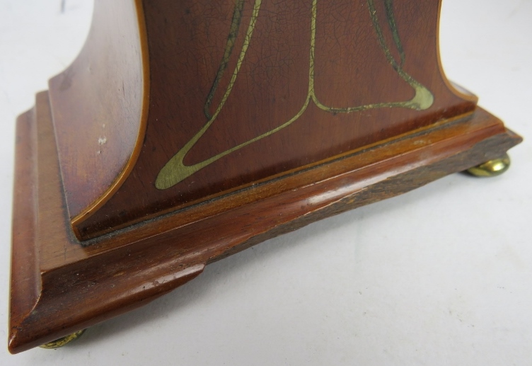 Two inlaid Edwardian balloon shaped mantel clocks, one with butterfly motif, and a similar aneroid - Image 6 of 12