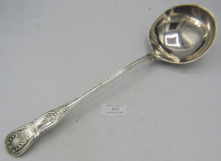 A Victorian silver Kings pattern soup ladle. London 1845. 9.4 troy oz/290 grams. Condition report:
