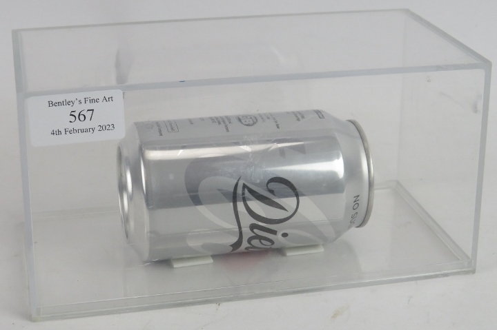 Damien Hirst (British, b.1965) - a hand-signed Diet Coke can, displayed in a Perspex case, 20cm