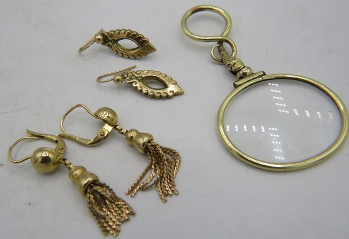 A pair of 9ct yellow gold Tassel earrings, another pair of 9ct gold drop earrings. 5.7 grams and a