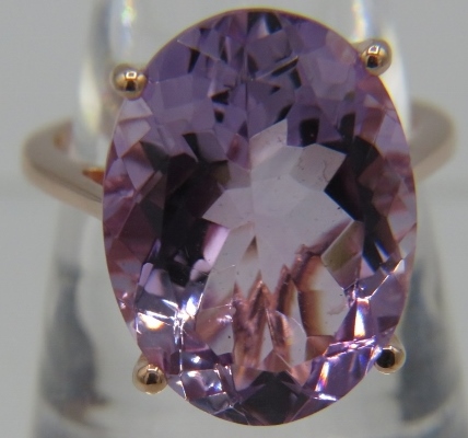 Large Rose de France amethyst cocktail ring. High set, oval faceted 22 x 16mm solitaire. 5 grams