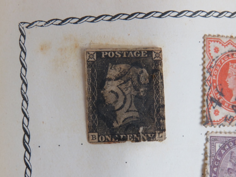 A vintage stamp album and contents including a Penny Black, also a small collection of first day - Image 3 of 6