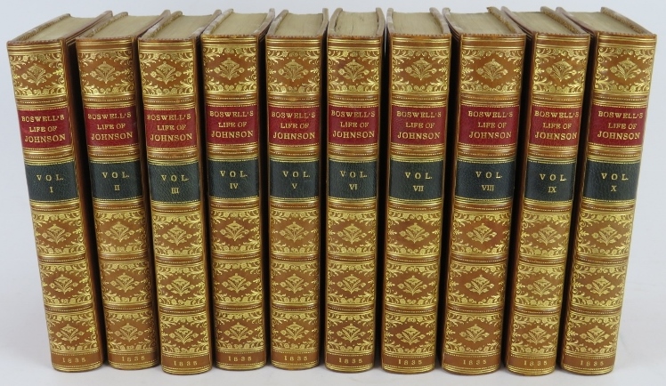 Volumes 1 -10, Boswell's Life of Samuel Johnson LLD, published by John Murray 1835, full leather