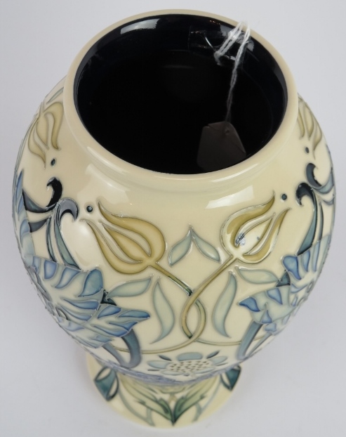 A Moorcroft pottery blue tulip vase William Morris tribute pattern by Nicola Slaney, c2013. Height - Image 3 of 5