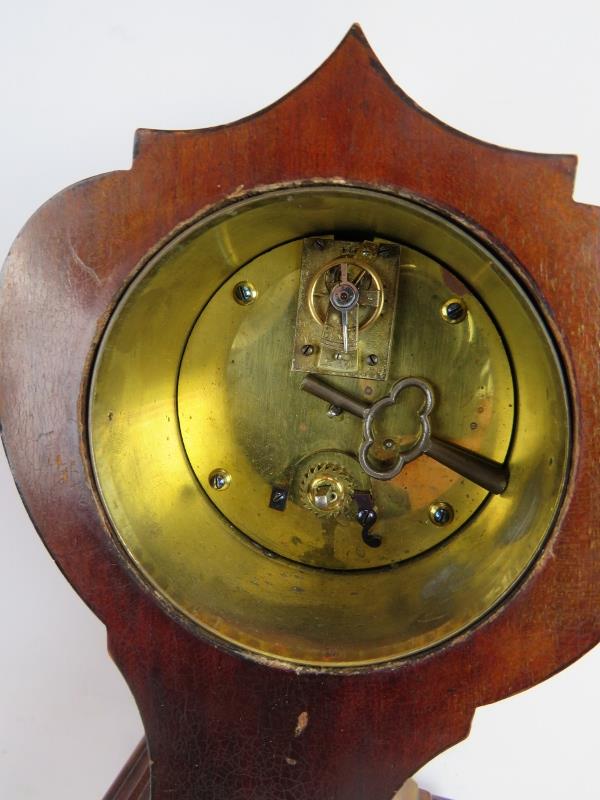 Two inlaid Edwardian balloon shaped mantel clocks, one with butterfly motif, and a similar aneroid - Image 12 of 12