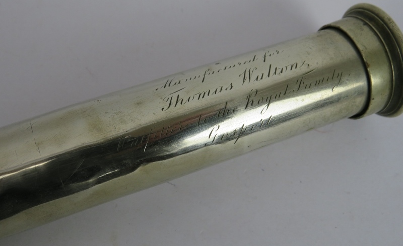 A 19th century leather bound telescope with nickel fittings engraved 'Manufactured for Thomas - Image 2 of 6