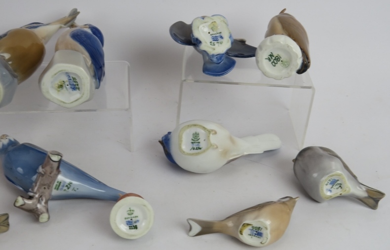 Ten Royal Copenhagen porcelain figures of birds including kingfishers, grebe, penguin, robins and - Image 6 of 6