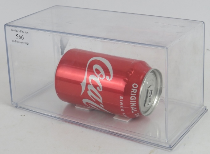 Damien Hirst (British, b.1965) - a hand-signed Coca Cola can, displayed in a Perspex case, 20cm