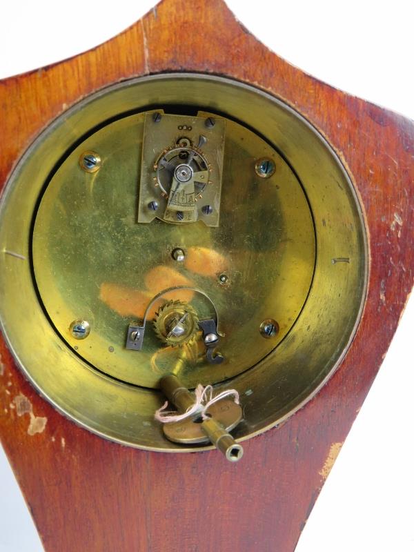 Two inlaid Edwardian balloon shaped mantel clocks, one with butterfly motif, and a similar aneroid - Image 4 of 12