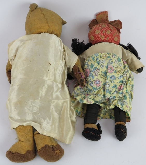 An early 20th century jointed Teddy Bear with growler in a silk nightdress and a handmade black - Image 2 of 4