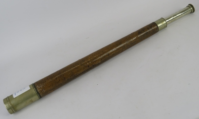 A 19th century leather bound telescope with nickel fittings engraved 'Manufactured for Thomas