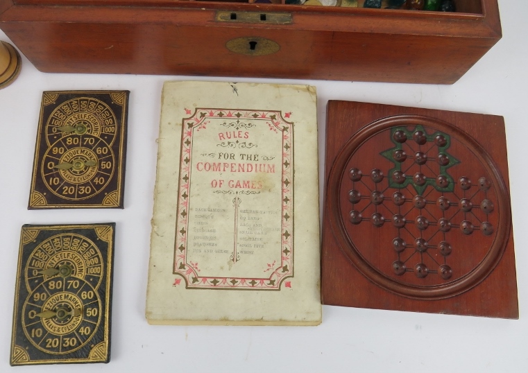 A late 19th century F. H. Ayres Games Compenium in fitted mahogany case. Games including Chess, - Image 2 of 7