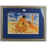 Sergie Luppov (Russian, 1893-1977) - 'Female nudes on a beach', watercolour, signed, 30cm x 45cm,