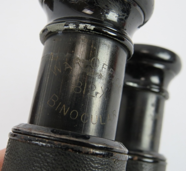 A Pair of WWI era binoculars marked 'War Office 812X', with fitted case. Condition report: Age - Image 2 of 2
