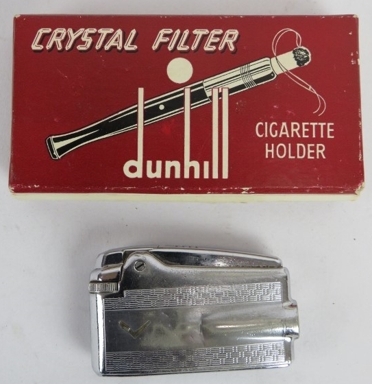 A gold plated Dunhill 70 cigarette lighter, a Dunhill white spot cigarette holder and a Ronson - Image 2 of 5