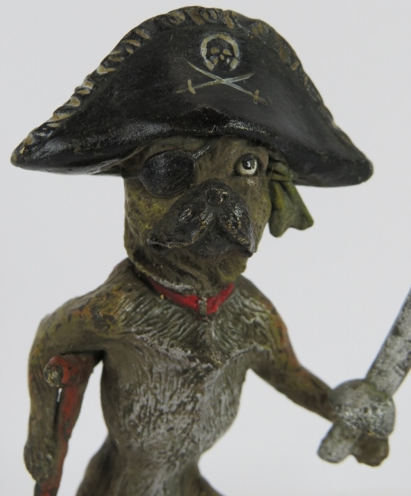 A Vienna Bergmann style cold painted bronze figure of a dog pirate with wooden leg. Mark to left - Image 4 of 4