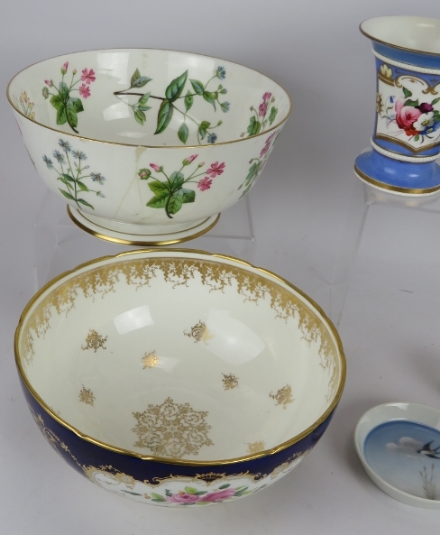 A set of 3 19th century Spode vases with hand decorated panels. Two bowls, two Royal Copenhagen - Image 2 of 6