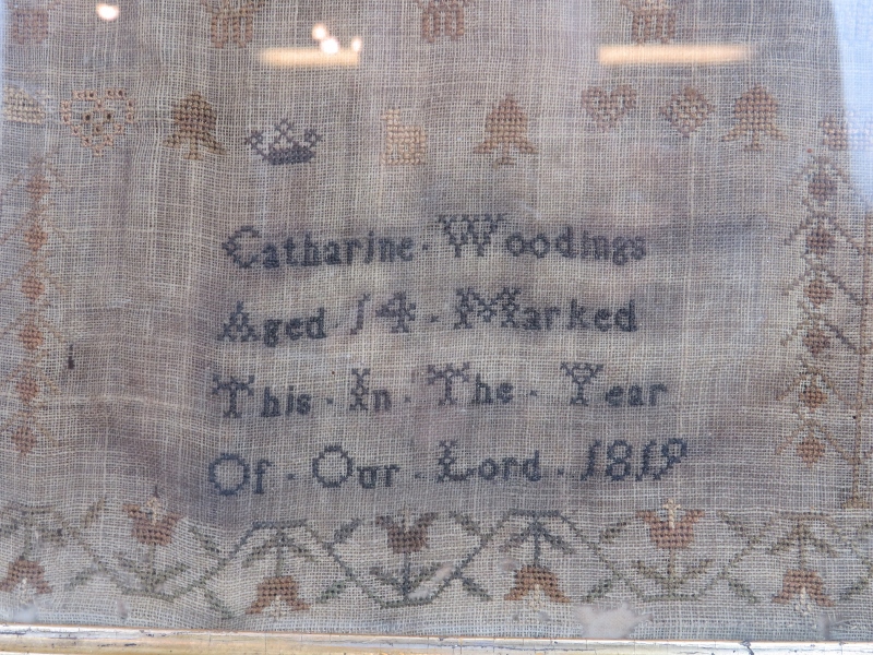 A Georgian needlework sampler by Catherine Woodings, aged 14, 1819. Mounted in a period maple frame - Image 3 of 6