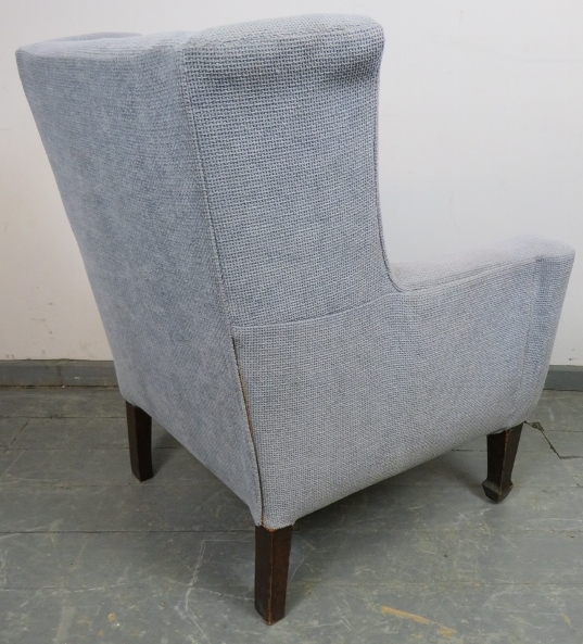 A Georgian wingback armchair of small proportions, reupholstered in orange material with a grey - Image 3 of 3
