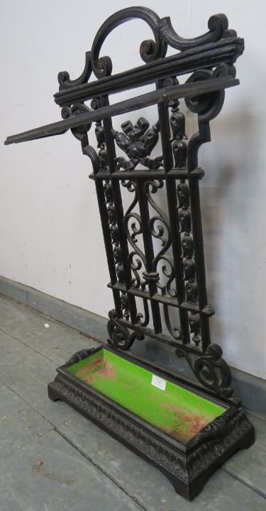 A 19th century cast iron stick stand in the manner of Coalbrookdale, with removable drip tray. - Image 2 of 2