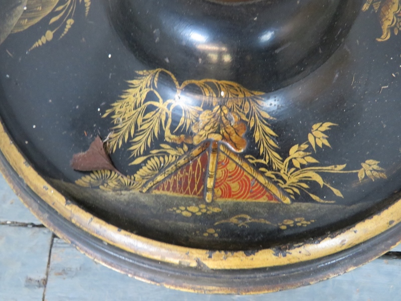 An early 20th century Chinoiserie standard lamp in the manner of Liberty, with black lacquered - Image 3 of 4