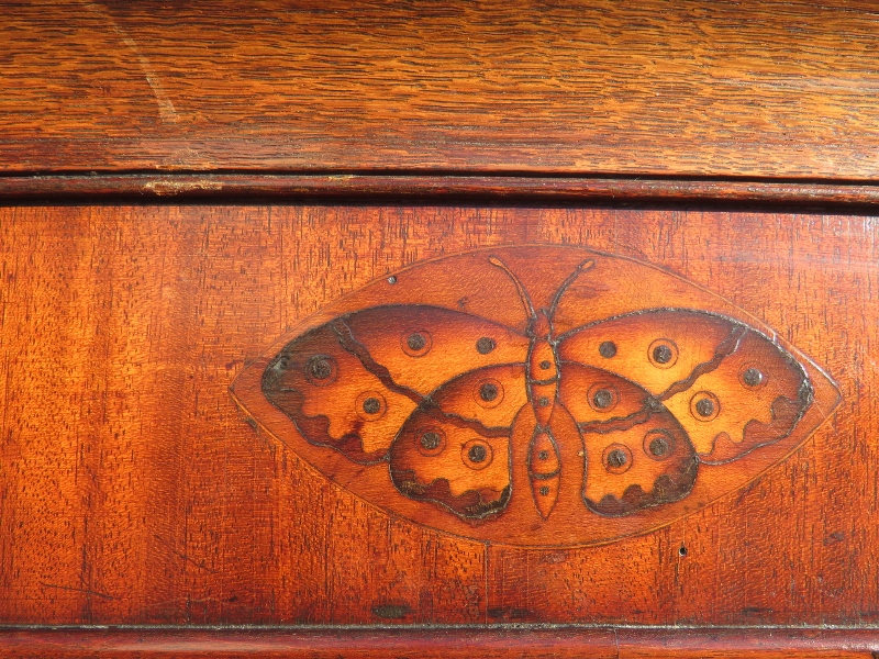 A good 18th century Welsh oak livery cupboard, the inlaid cornice featuring a central butterfly, - Image 4 of 8