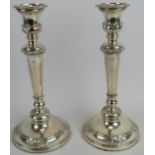 A large pair of 19th century Sheffield plate candlesticks with scallop shell decoration. Height