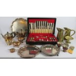 A mixed lot of mainly silver plated wares including a Viners tea set, a six setting canteen of