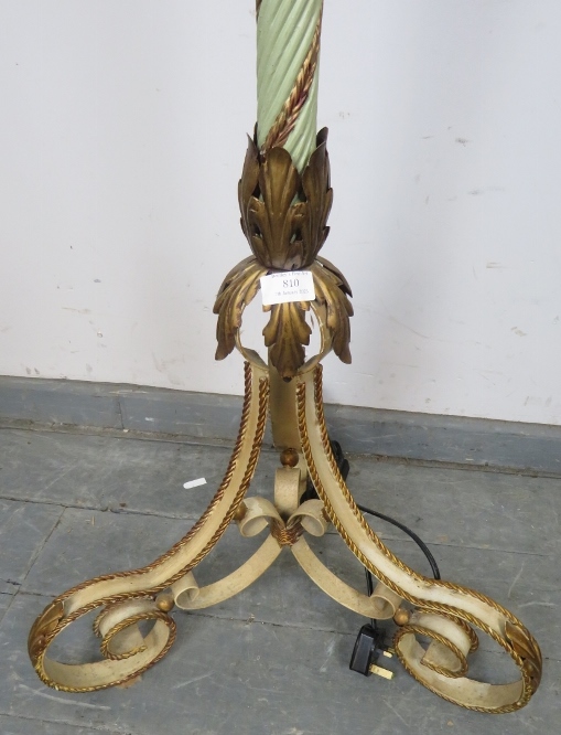 An ornate metal standard lamp in the Florentine taste, with painted rope twist column and gilt - Image 3 of 4