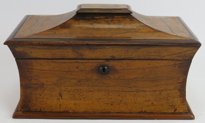 A 19th century Rosewood Sarcophagus shaped tea caddy. Partially internally fitted. Length: 34.5cm, - Image 2 of 4