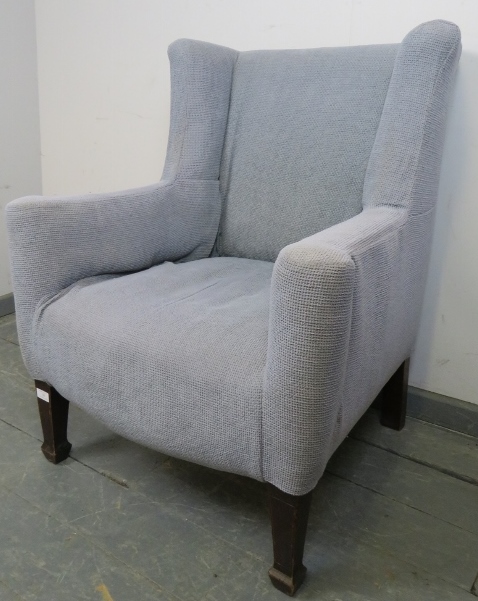 A Georgian wingback armchair of small proportions, reupholstered in orange material with a grey - Image 2 of 3