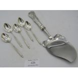 A set of 5 Danish silver coffee spoons, Sorenson Horsen, Copenhagen stamp for 1955. Boxed. Also a