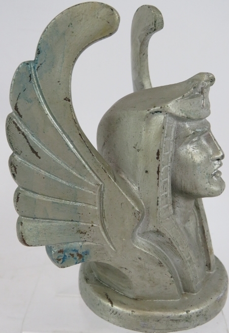 A rare French Egyptian winged Pharaoh's head car mascot by Auto Omnia, modelled by Sasportas, - Image 2 of 6