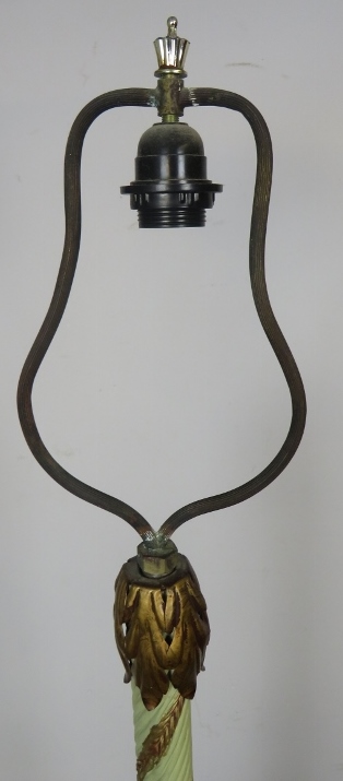 An ornate metal standard lamp in the Florentine taste, with painted rope twist column and gilt - Image 2 of 4