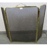 A vintage brass and steel mesh three section folding fire screen. H78 W96 (approx). Condition